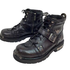 Harley-Davidson Leather Heavy Duty Motorcycle Boots Mens 9.5 Side Zip Black